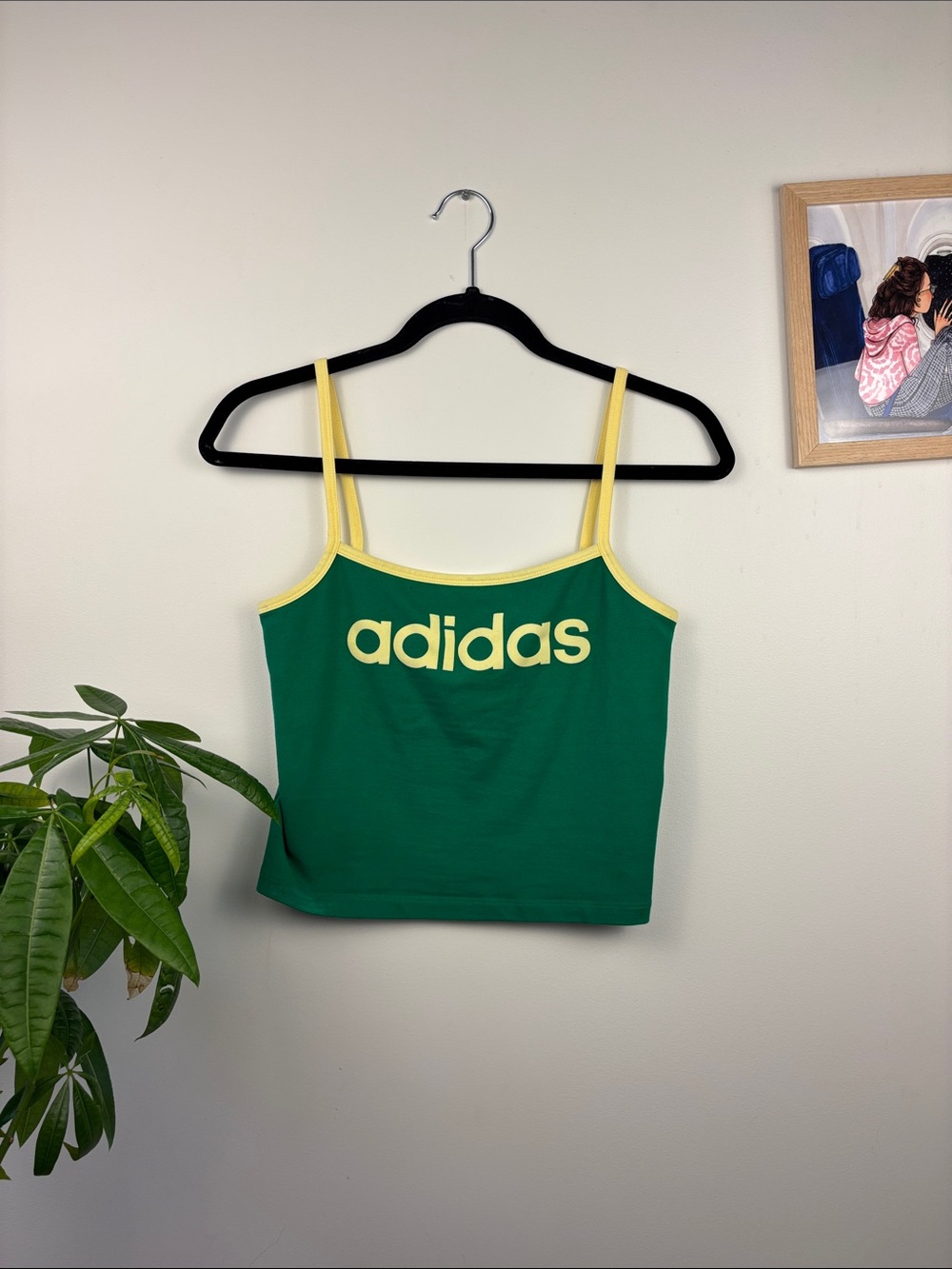 adidas Green Tank Cami with Yellow Trim and Logo
